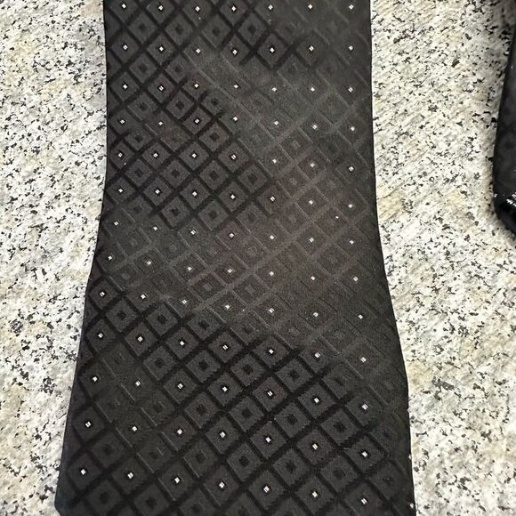GIORGIO ARMANI Made in Italy Black Argyle Dotted Silk Blend Mens Necktie - Picture 3 of 7